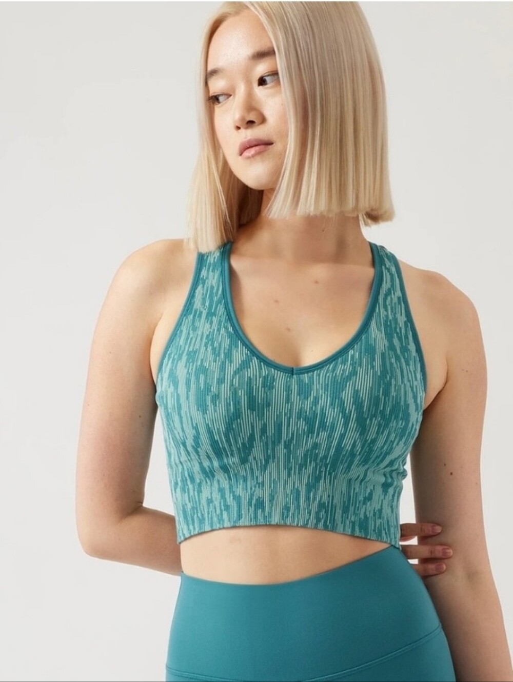 Athleta Women's Aurora Seamless Crop Rib Tank Reef Green Teal Ribbed XXS